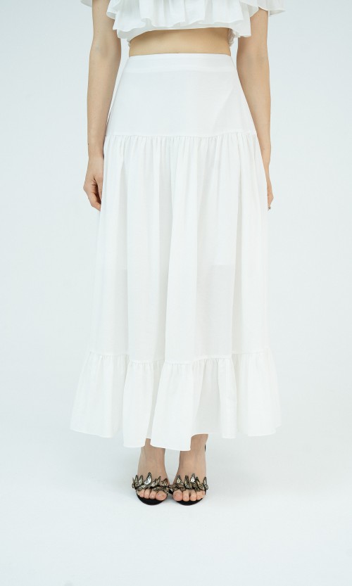 G-White Woven Top and Skirt Set